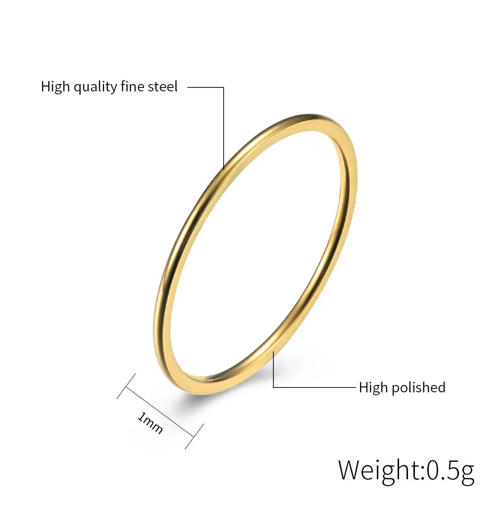 1mm Titanium Steel Ring Gold/Rose Gold/ Silver Color Simple Female Thin Ring Wedding Jewelry Gift