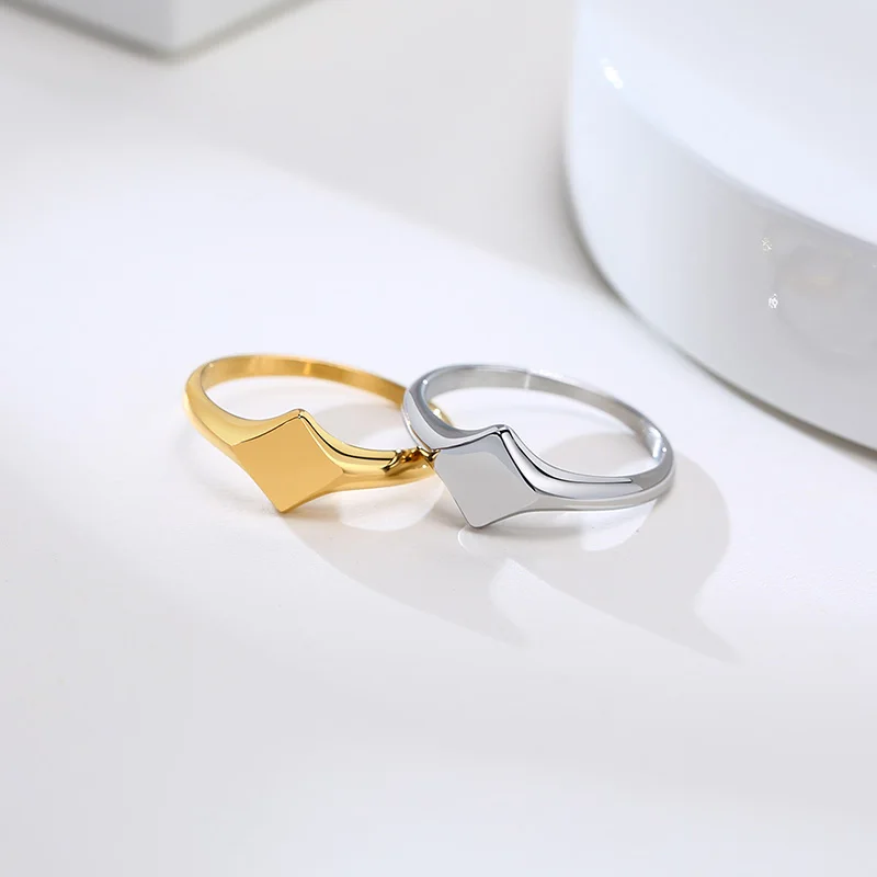 Pinky Ring, Signet Ring, Men Women Ring,Stainless Steel Floral Signet Rings,CZ North Star Celestial Ring