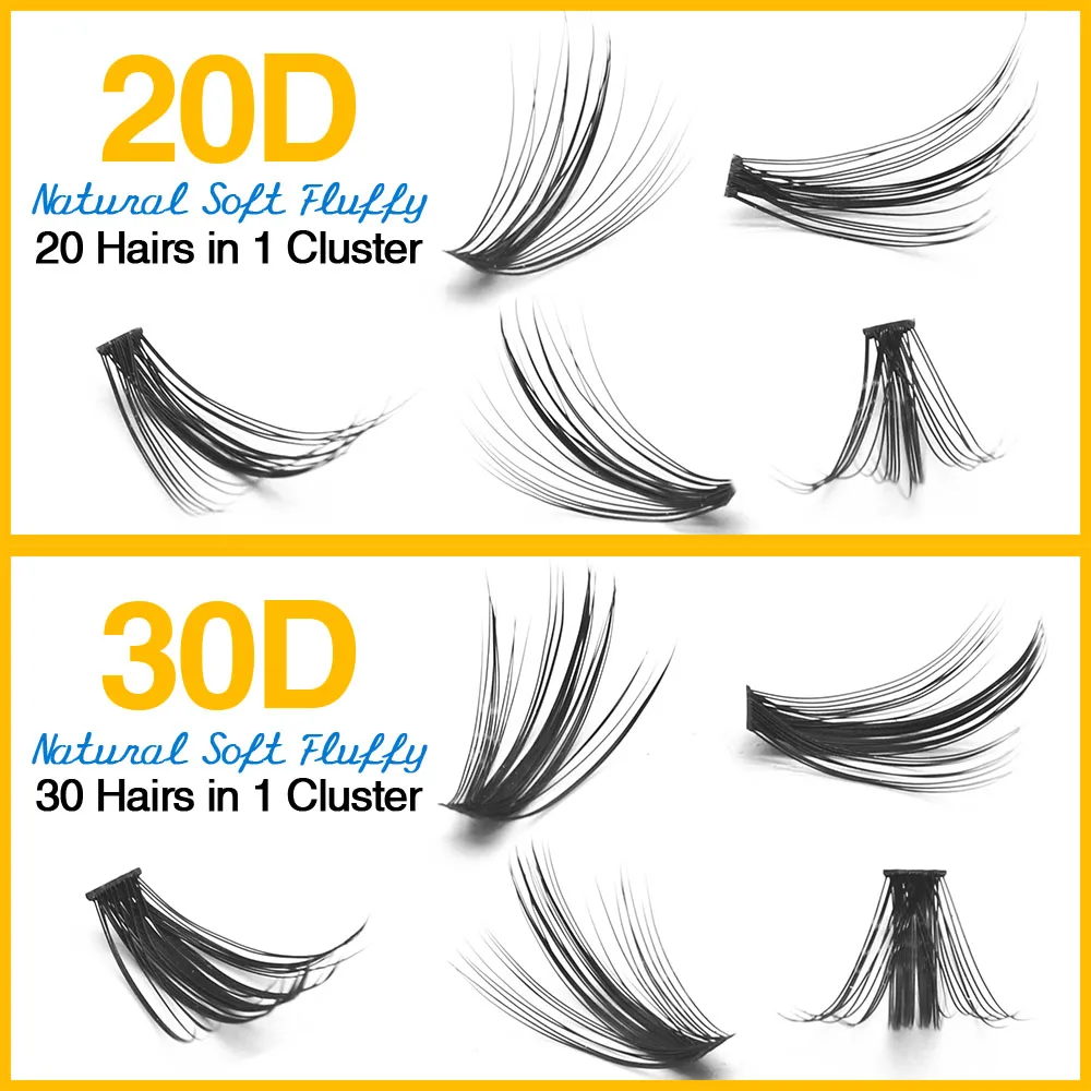 MUYD 20D/30D Mink Super Soft Cluster Eyelash Extension Natural 3D Russian Volume Faux Eyelashes Individual Makeup Silk Lashes