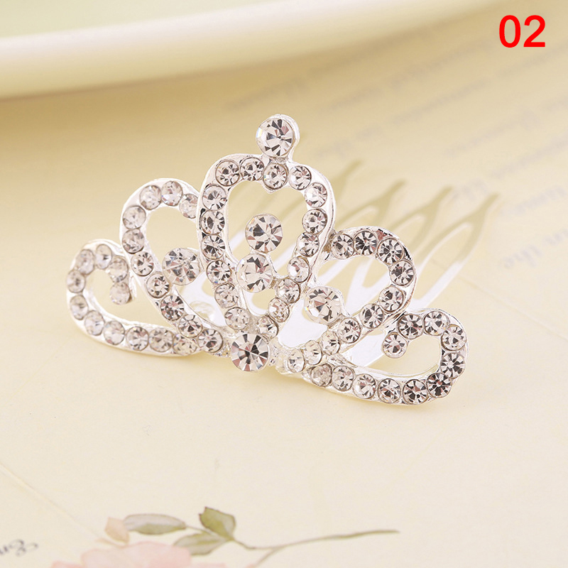 Girls Hair Accessories Mini Crown for Kids Bling Rhinestone Tiaras Hair Combs Princess Diadem Love Heart Shaped Headbands