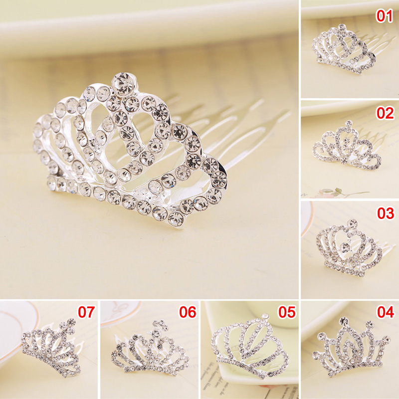 Girls Hair Accessories Mini Crown for Kids Bling Rhinestone Tiaras Hair Combs Princess Diadem Love Heart Shaped Headbands