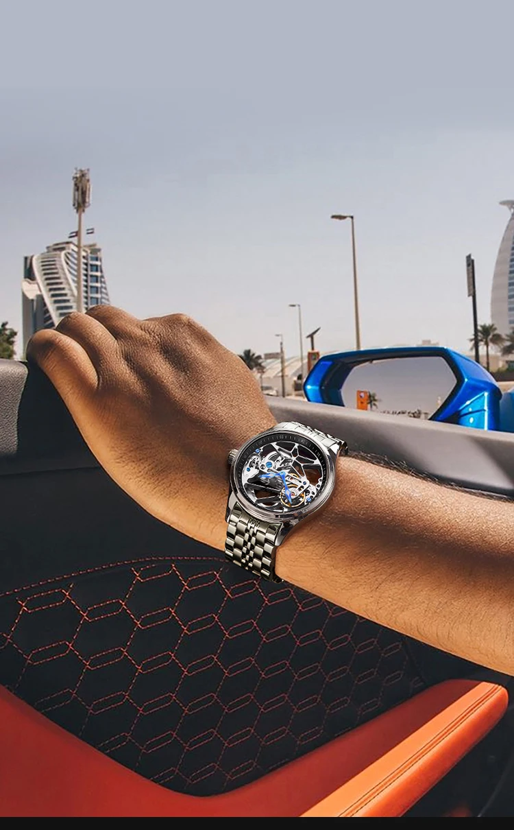 AILANG Skeleton Mechanical Mens Watches Top Brand Luxury Steampunk Transparent Hollow Automatic Watch Relogio Masculino 8625