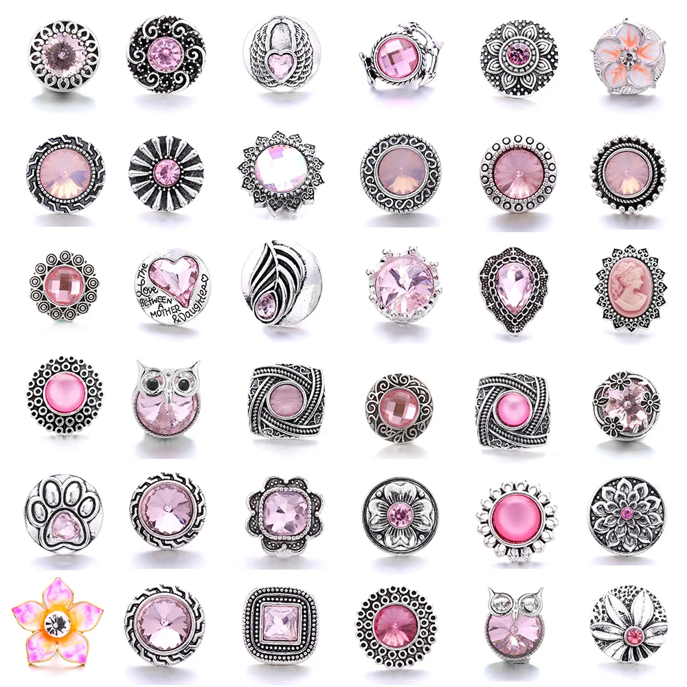 Forty Style High Quality Fashion Color Crystal Snap Button 5Pcs Snap Button Jewelry Women's 18mm Snap Bracelet Accessories Gift