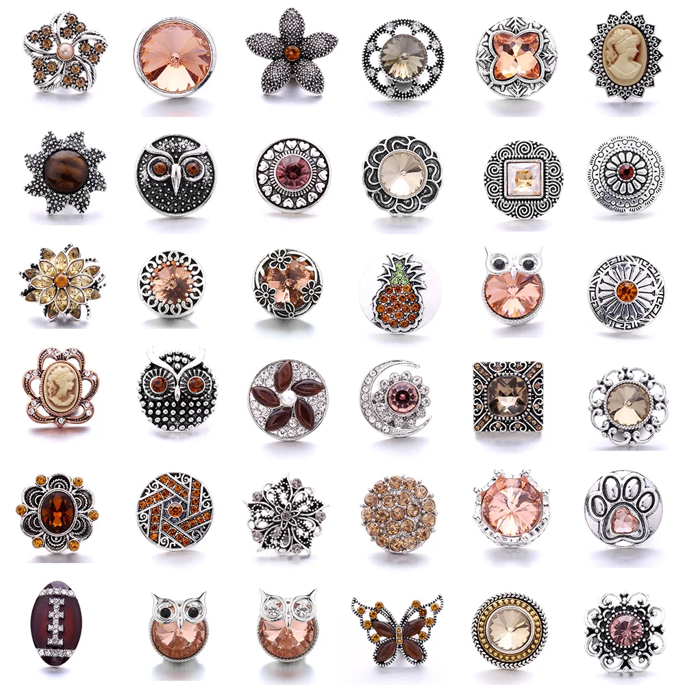 Forty Style High Quality Fashion Color Crystal Snap Button 5Pcs Snap Button Jewelry Women's 18mm Snap Bracelet Accessories Gift