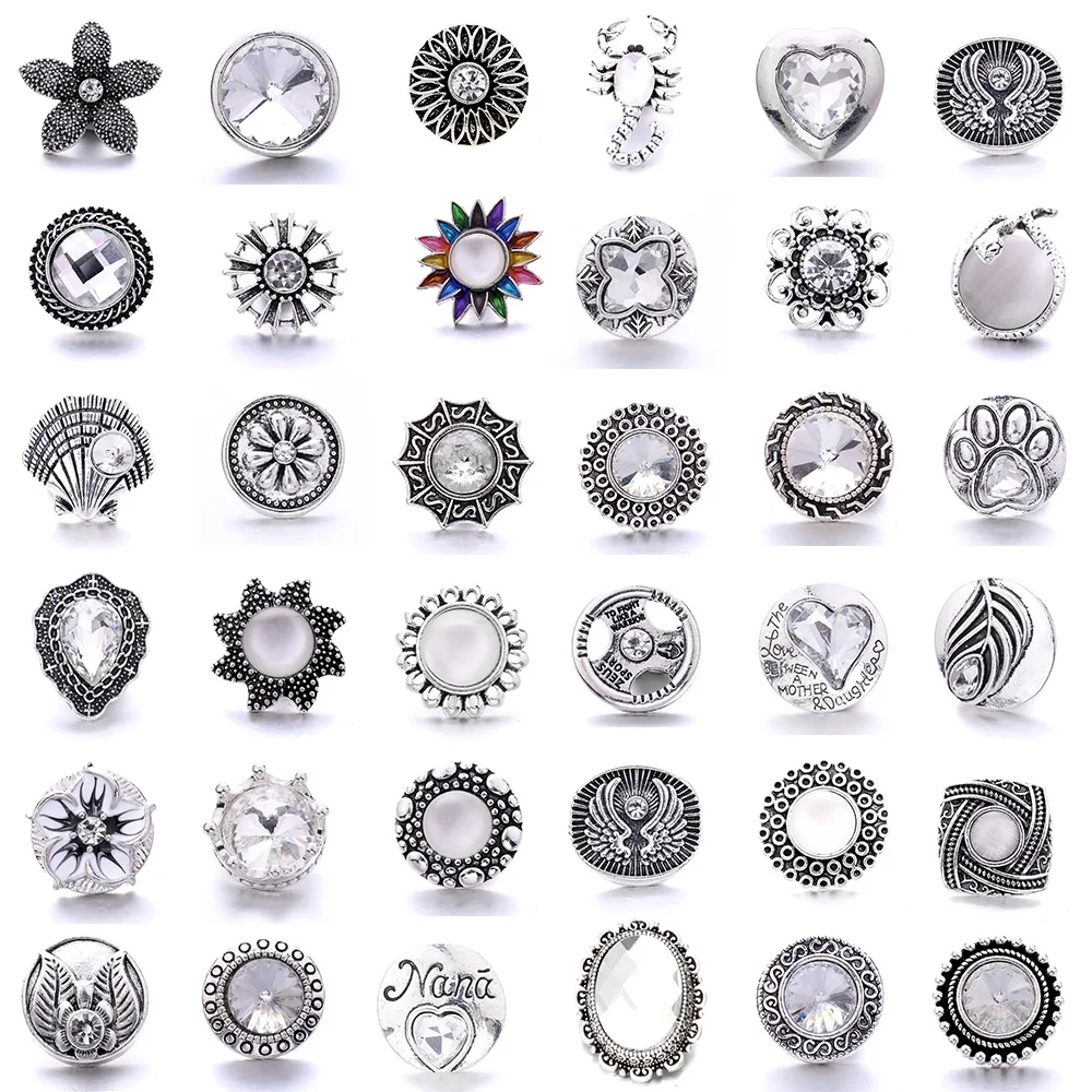 Forty Style High Quality Fashion Color Crystal Snap Button 5Pcs Snap Button Jewelry Women's 18mm Snap Bracelet Accessories Gift