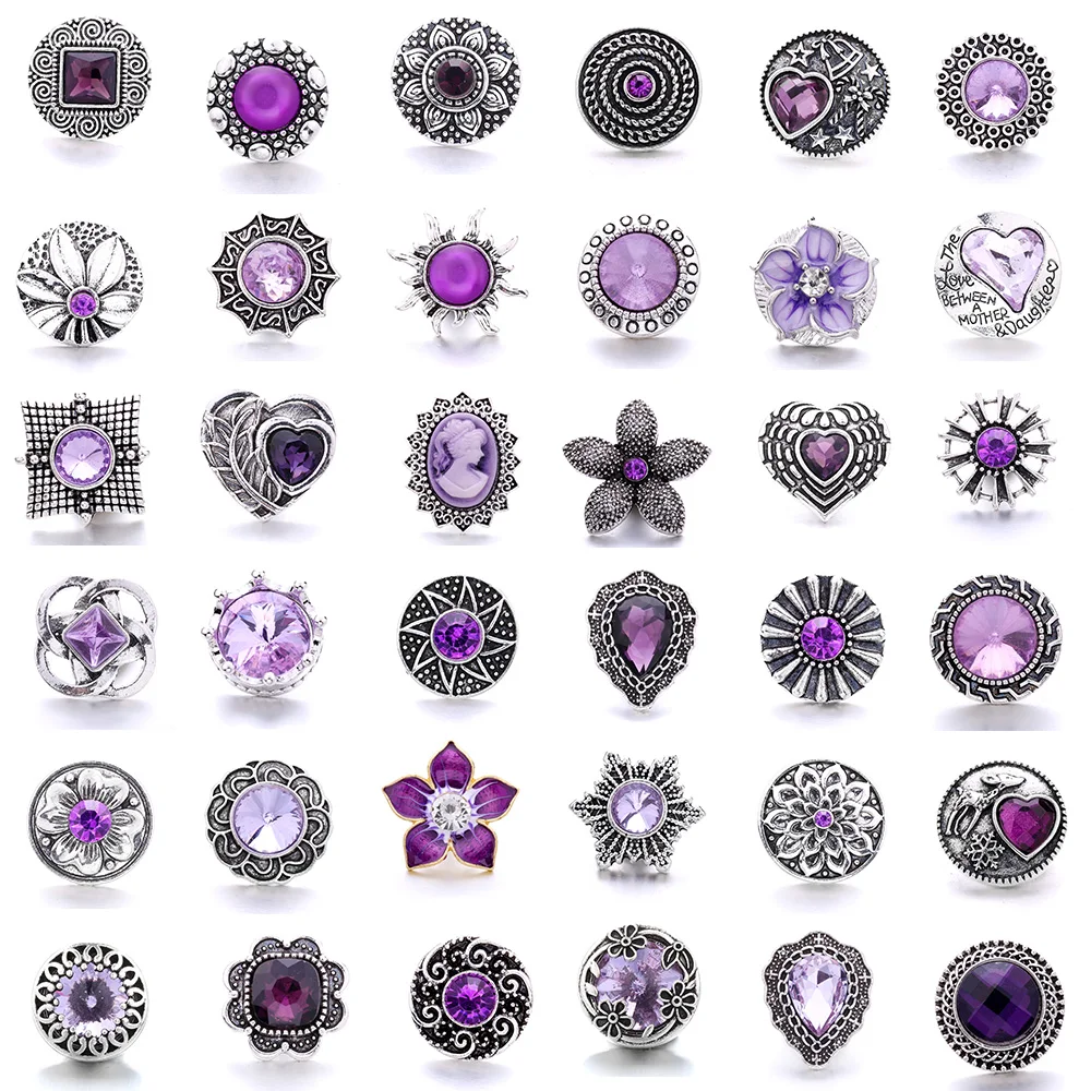 Forty Style High Quality Fashion Color Crystal Snap Button 5Pcs Snap Button Jewelry Women's 18mm Snap Bracelet Accessories Gift