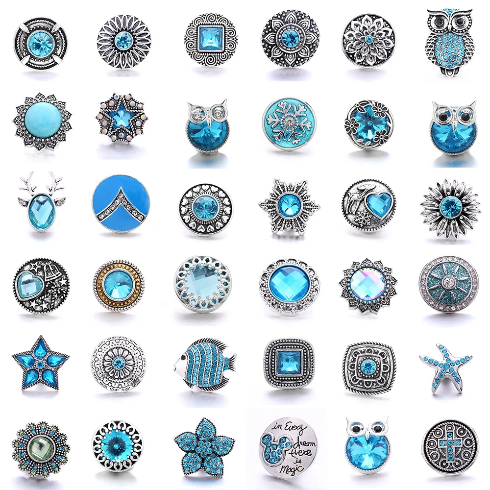 Forty Style High Quality Fashion Color Crystal Snap Button 5Pcs Snap Button Jewelry Women's 18mm Snap Bracelet Accessories Gift