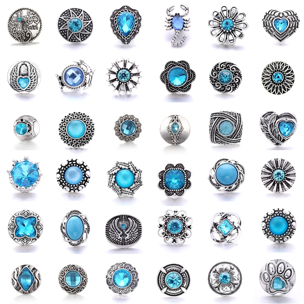Forty Style High Quality Fashion Color Crystal Snap Button 5Pcs Snap Button Jewelry Women's 18mm Snap Bracelet Accessories Gift
