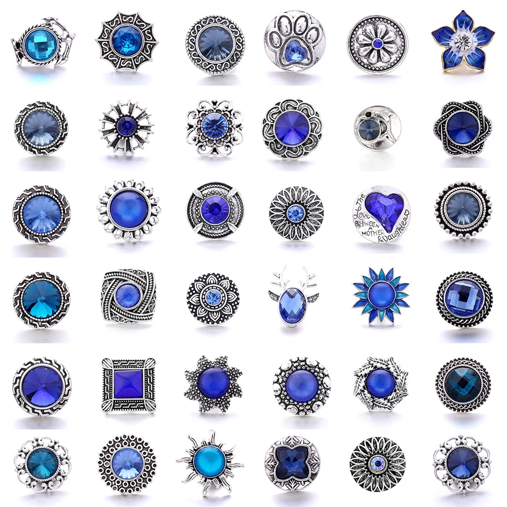 Forty Style High Quality Fashion Color Crystal Snap Button 5Pcs Snap Button Jewelry Women's 18mm Snap Bracelet Accessories Gift