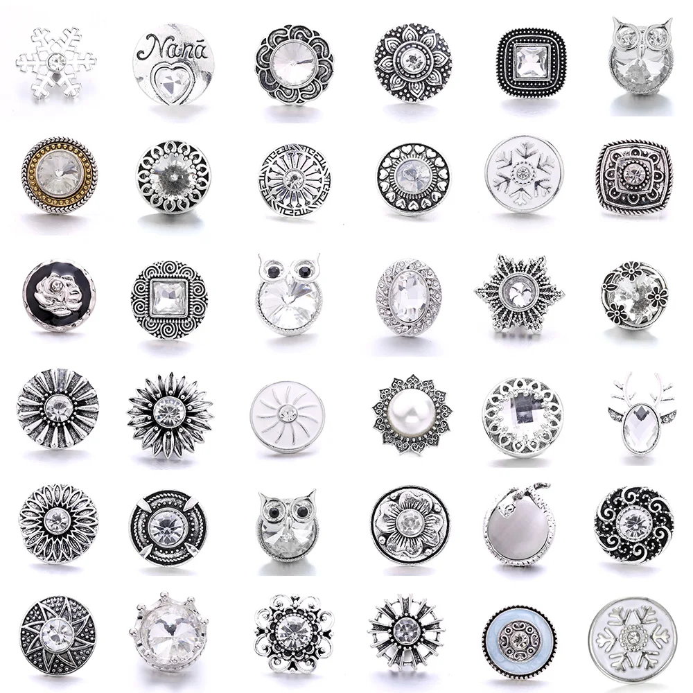 Forty Style High Quality Fashion Color Crystal Snap Button 5Pcs Snap Button Jewelry Women's 18mm Snap Bracelet Accessories Gift