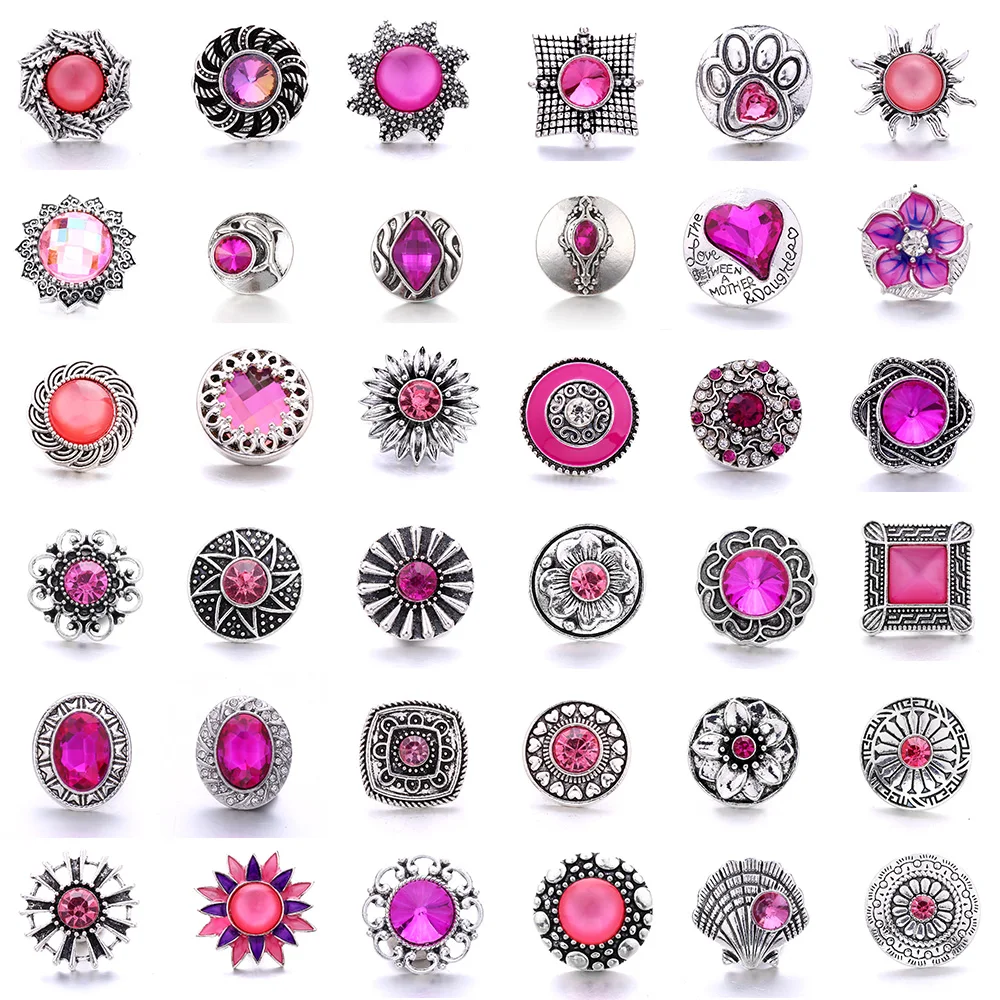 Forty Style High Quality Fashion Color Crystal Snap Button 5Pcs Snap Button Jewelry Women's 18mm Snap Bracelet Accessories Gift