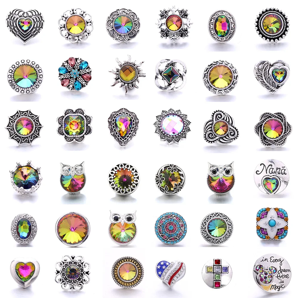 Forty Style High Quality Fashion Color Crystal Snap Button 5Pcs Snap Button Jewelry Women's 18mm Snap Bracelet Accessories Gift