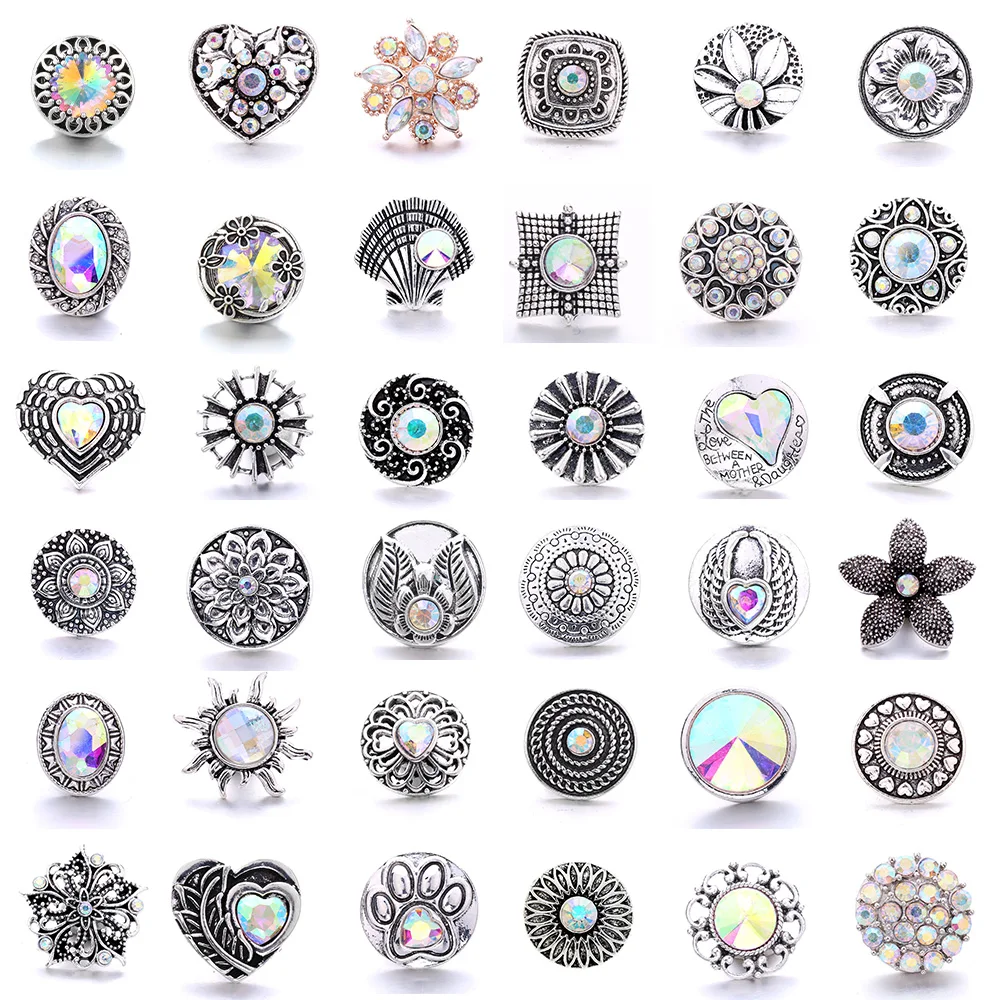 Forty Style High Quality Fashion Color Crystal Snap Button 5Pcs Snap Button Jewelry Women's 18mm Snap Bracelet Accessories Gift