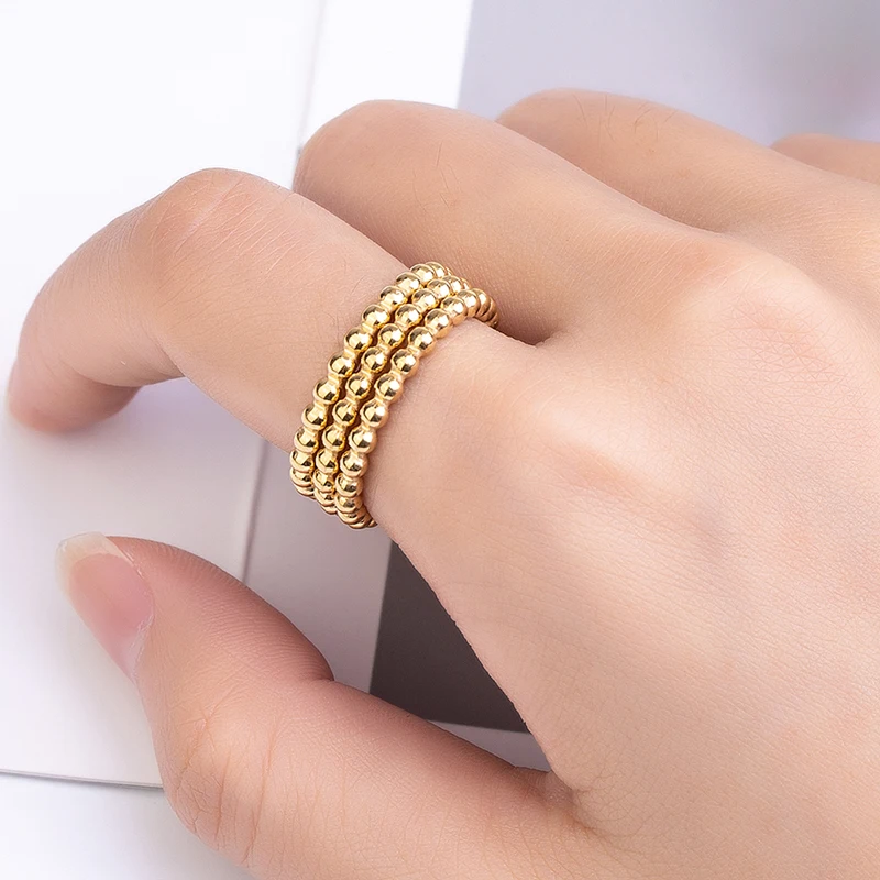 Cute Three In One Bead Chain Shape Ring Stainless Steel High Quality Jewelry Gift Ring For Women And Girls Drop Shipping