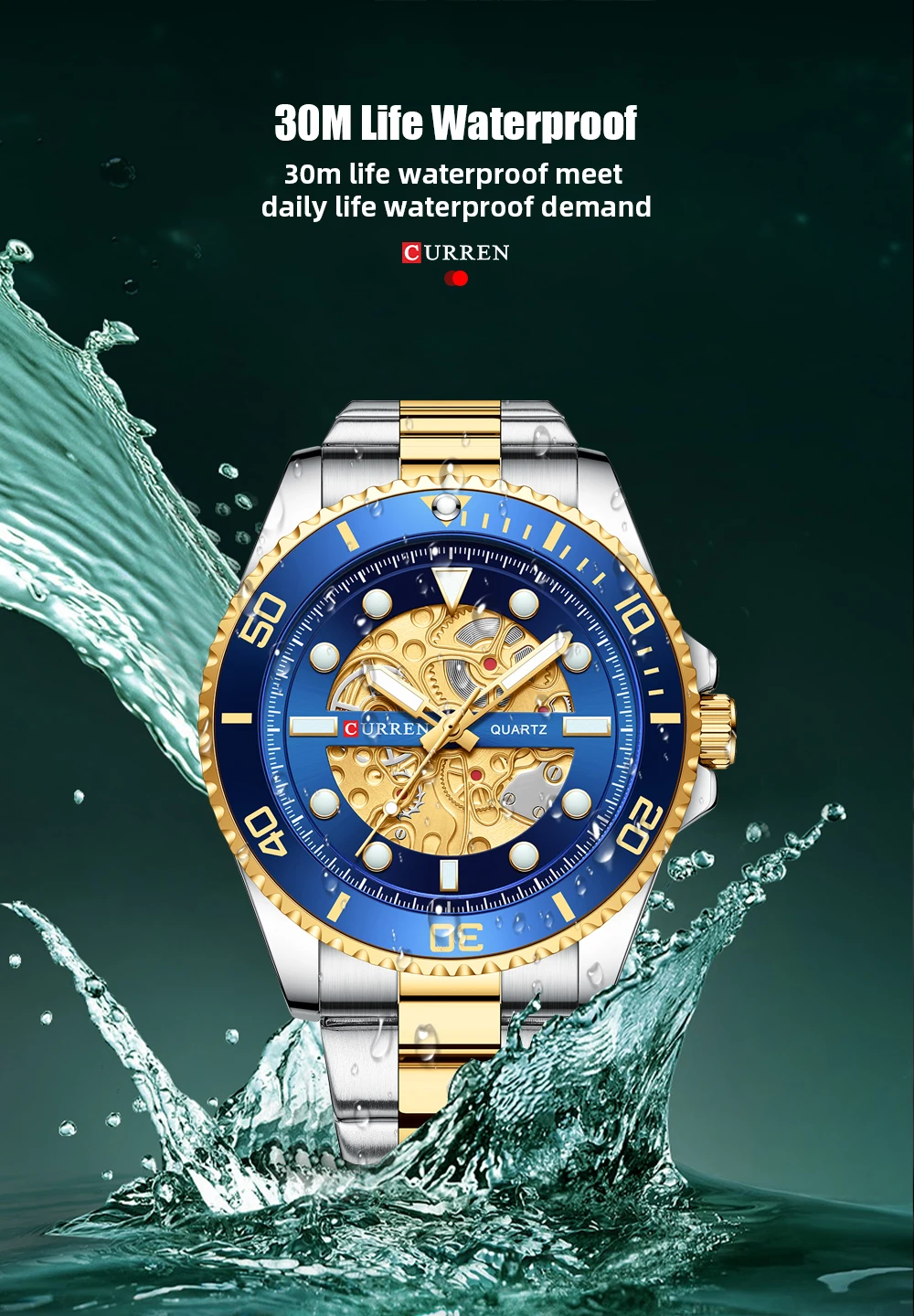 CURREN Fashion Mens Stainless Steel Watches Luxury Men Sports Quartz Wrist Watch Male Business Casual Watch relogio masculino
