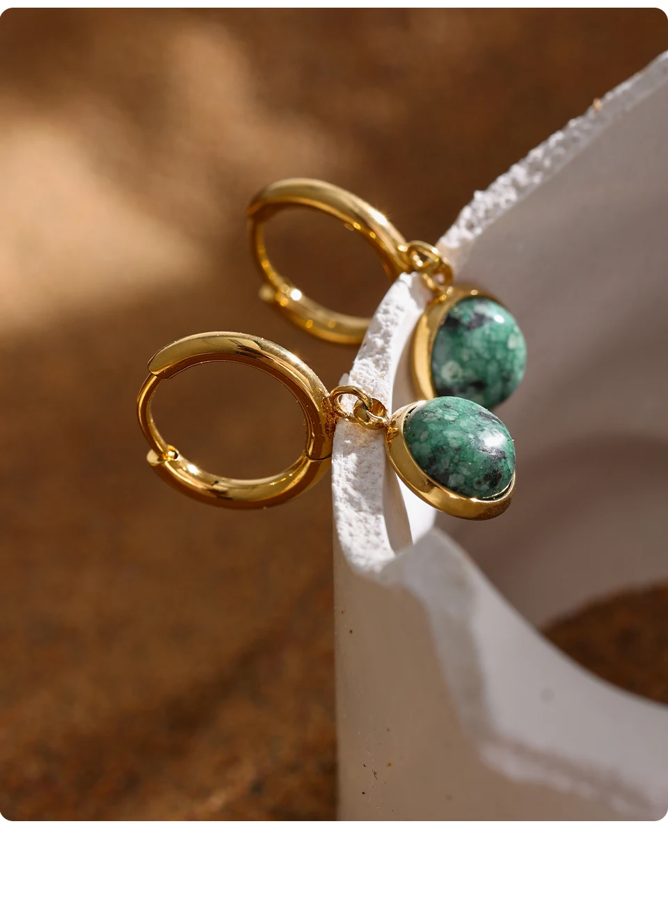 Yhpup Stainless Steel Green Natural Stone Hoop Earrings New Golden Metal Geometric Charm Jewelry Joyería Acero Inoxidable Mujer