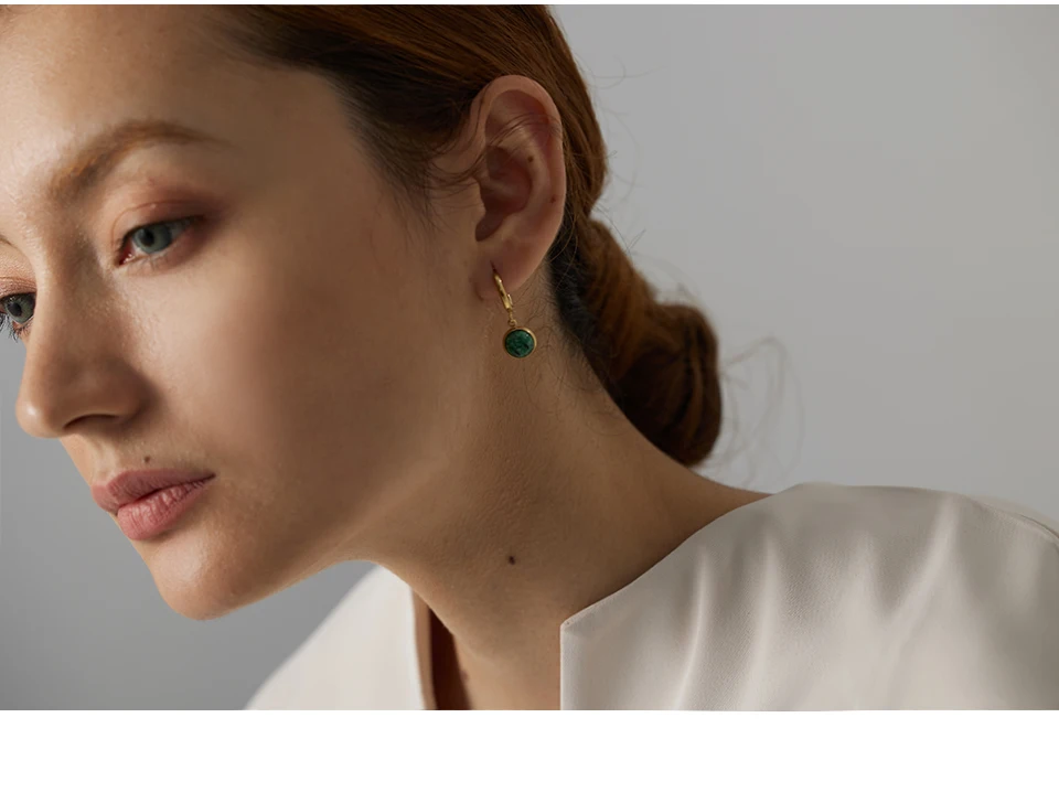 Yhpup Stainless Steel Green Natural Stone Hoop Earrings New Golden Metal Geometric Charm Jewelry Joyería Acero Inoxidable Mujer
