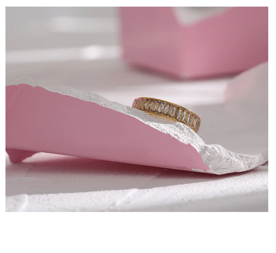 Yhpup Stainless Steel Cubic Zirconia Ring Fashion Jewelry Exquisite Wedding Engagement Finger Ring for Women Bijoux Femme Gift