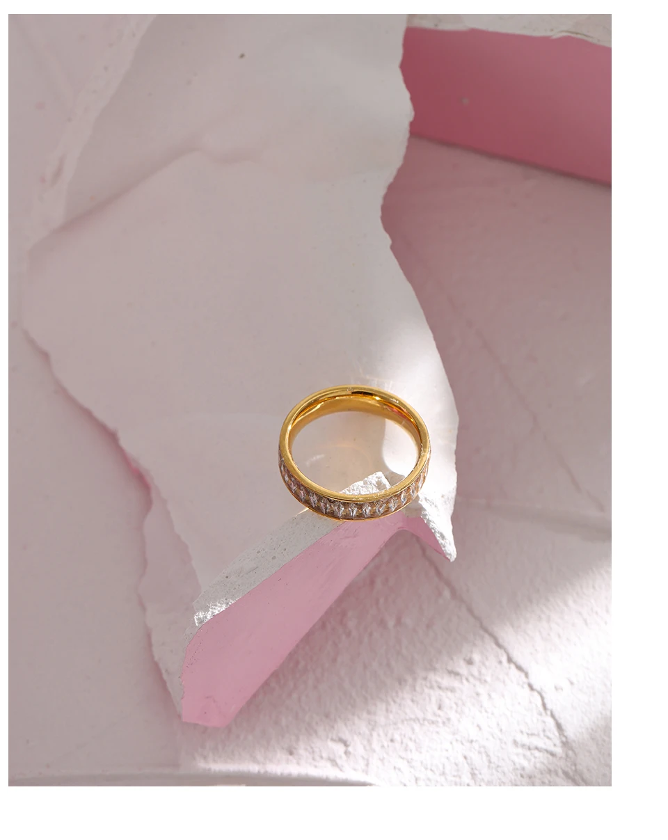 Yhpup Stainless Steel Cubic Zirconia Ring Fashion Jewelry Exquisite Wedding Engagement Finger Ring for Women Bijoux Femme Gift