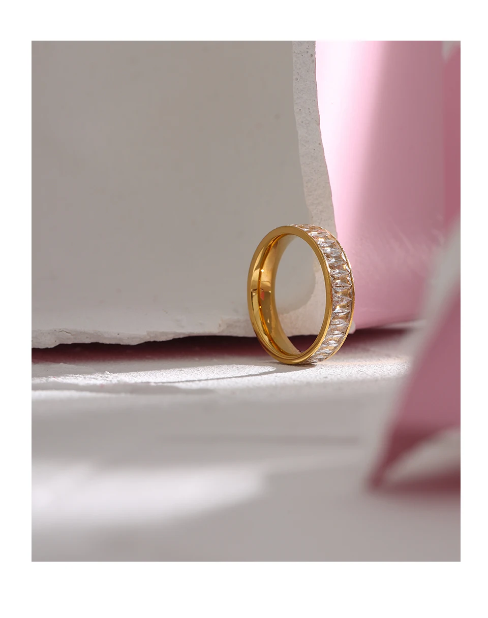 Yhpup Stainless Steel Cubic Zirconia Ring Fashion Jewelry Exquisite Wedding Engagement Finger Ring for Women Bijoux Femme Gift