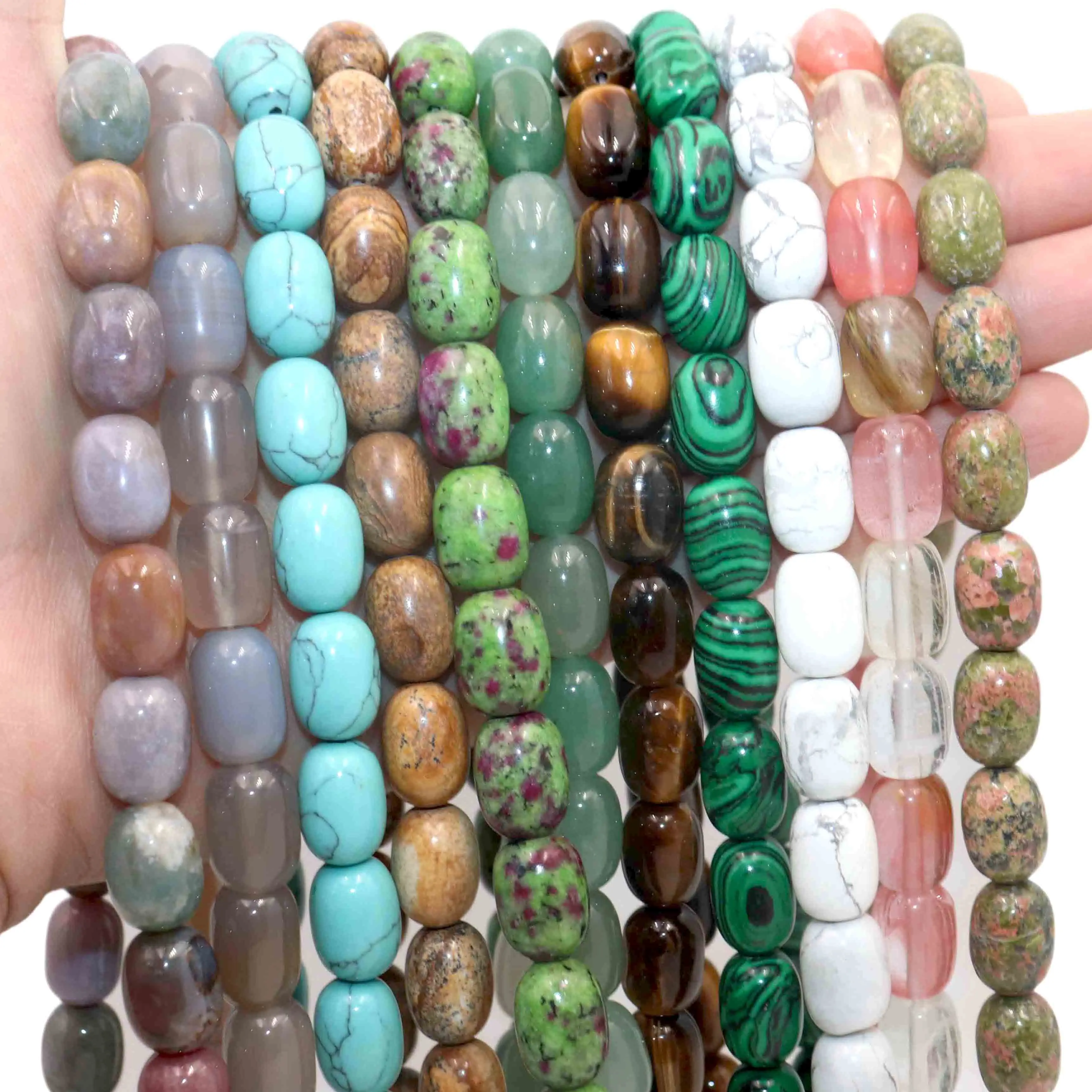 10X14MM Drum Barrel Shape Natural Stone Agates Turquoises Tiger Eye Loose Spacer Beads Charm DIY Handmade Bracelet Necklace