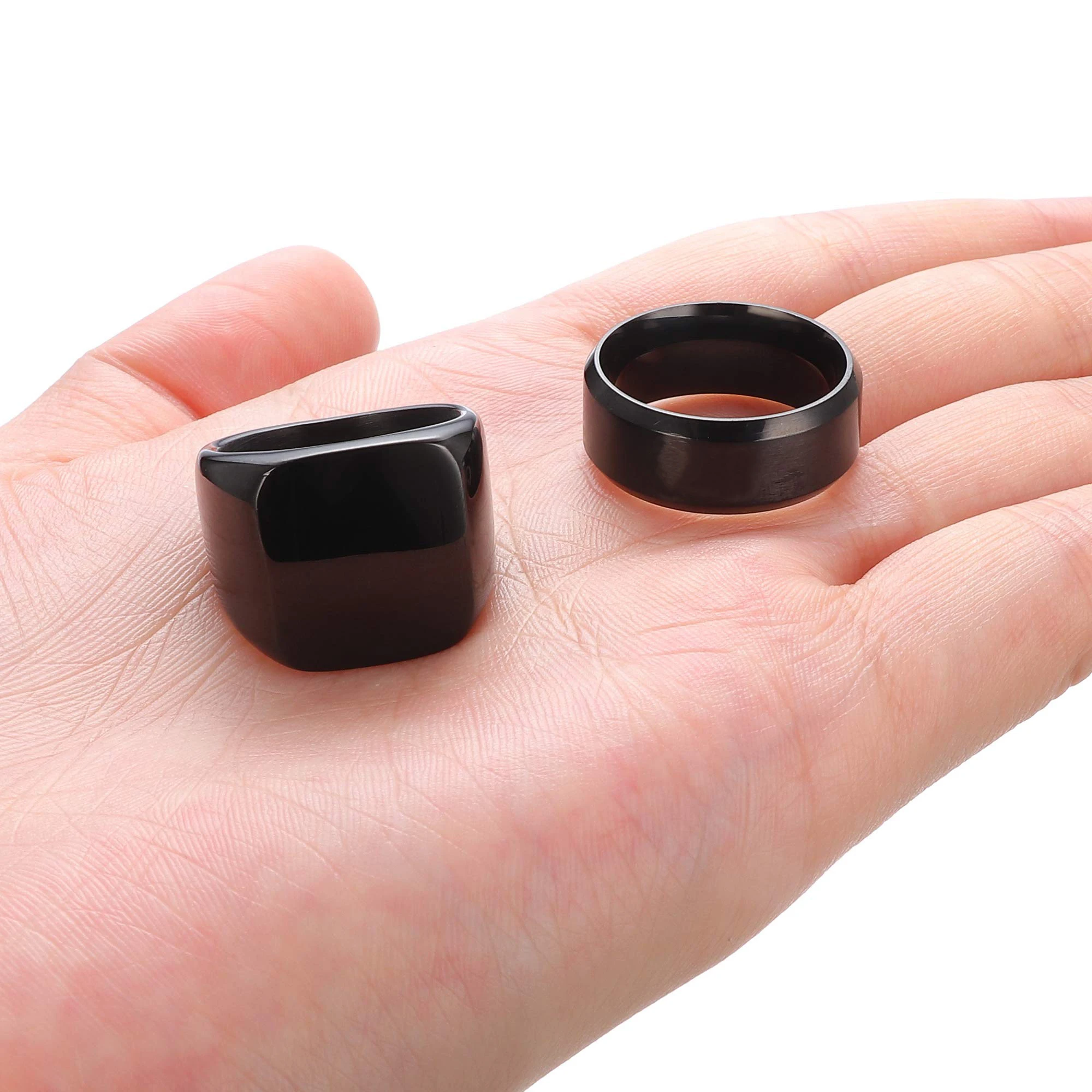 Fashion Men's Smooth Black Stainless Steel Rings Width Signet Square Infinity Finge Ring Hiphop Male Wedding Party Jewelry Gift