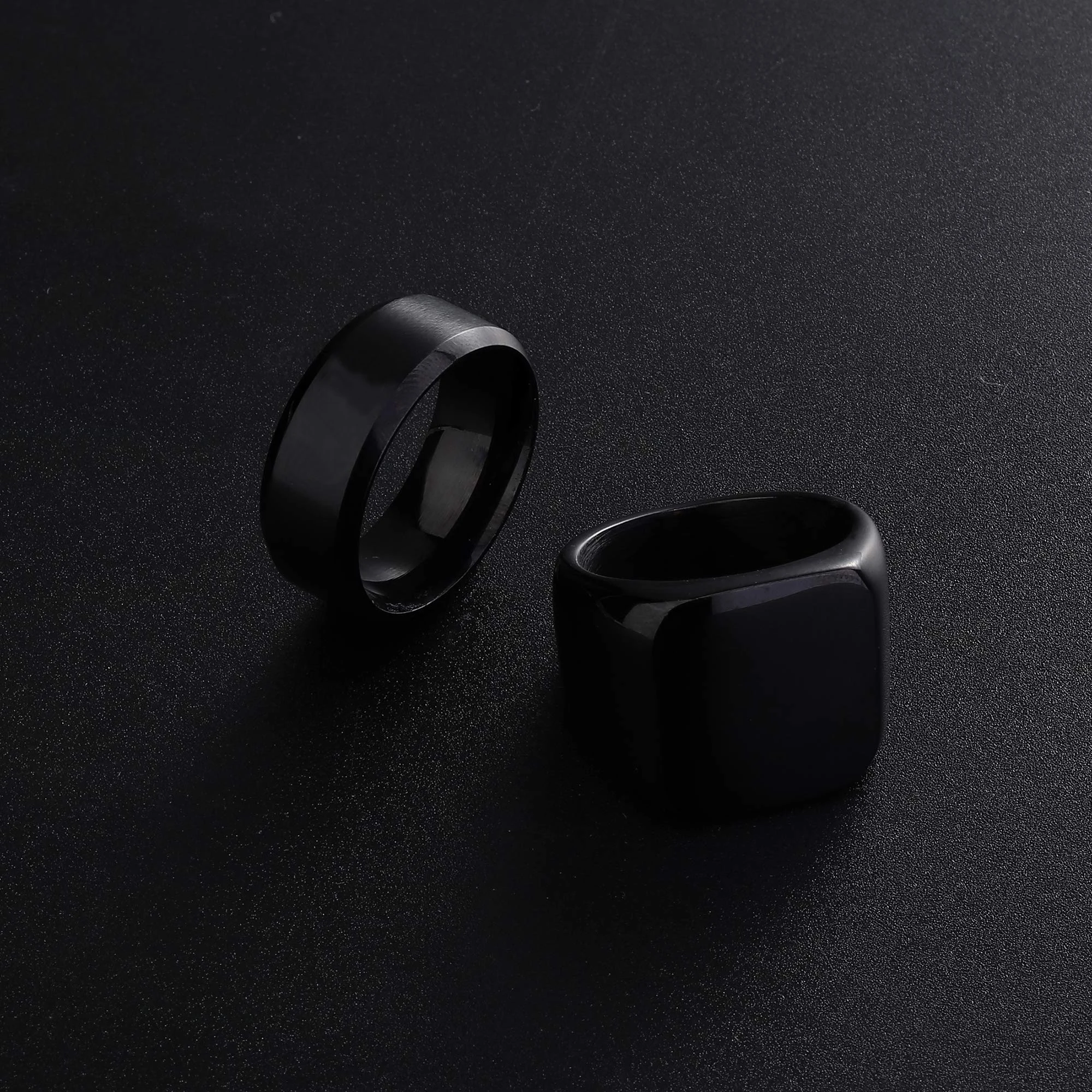 Fashion Men's Smooth Black Stainless Steel Rings Width Signet Square Infinity Finge Ring Hiphop Male Wedding Party Jewelry Gift