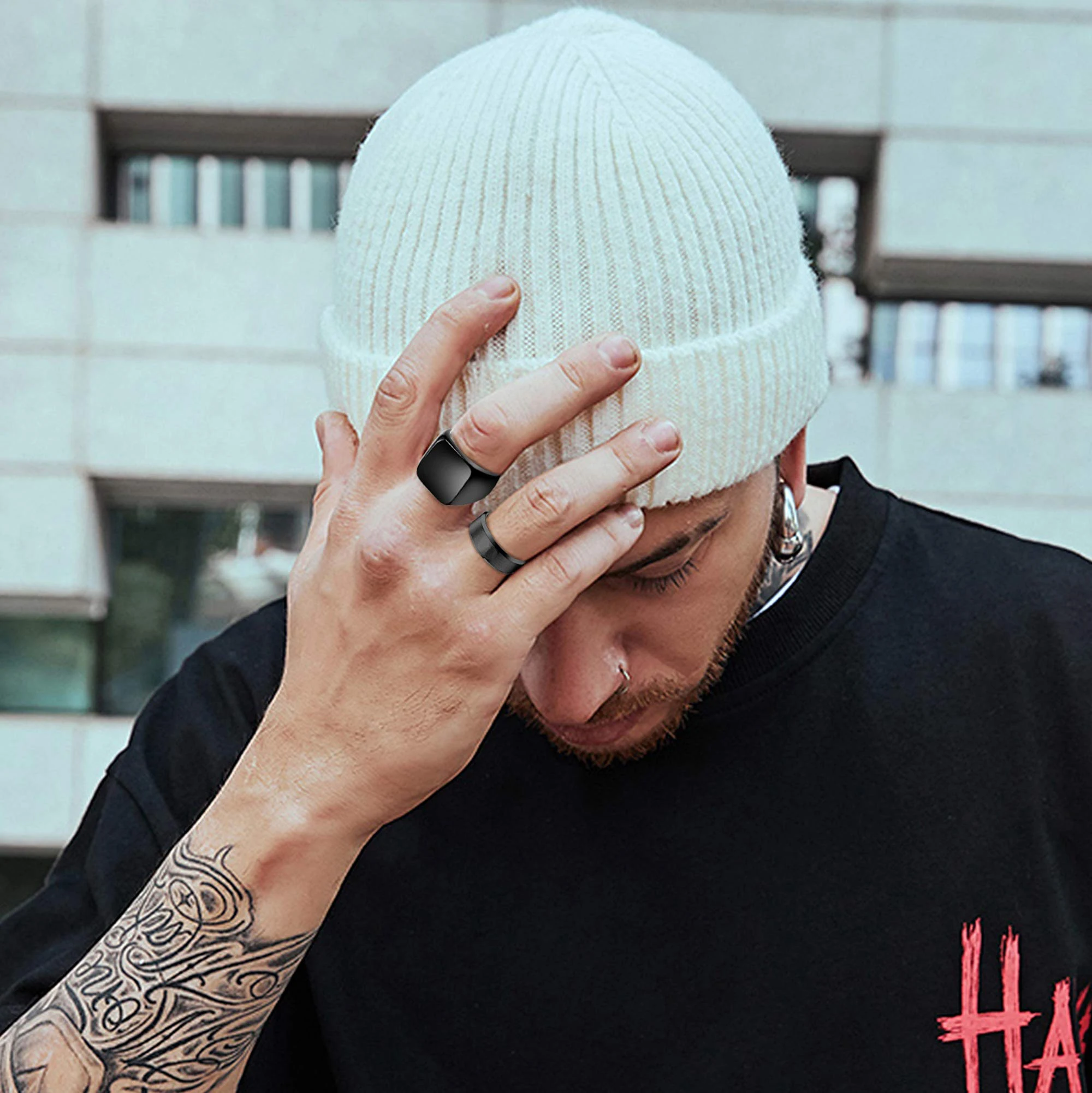 Fashion Men's Smooth Black Stainless Steel Rings Width Signet Square Infinity Finge Ring Hiphop Male Wedding Party Jewelry Gift