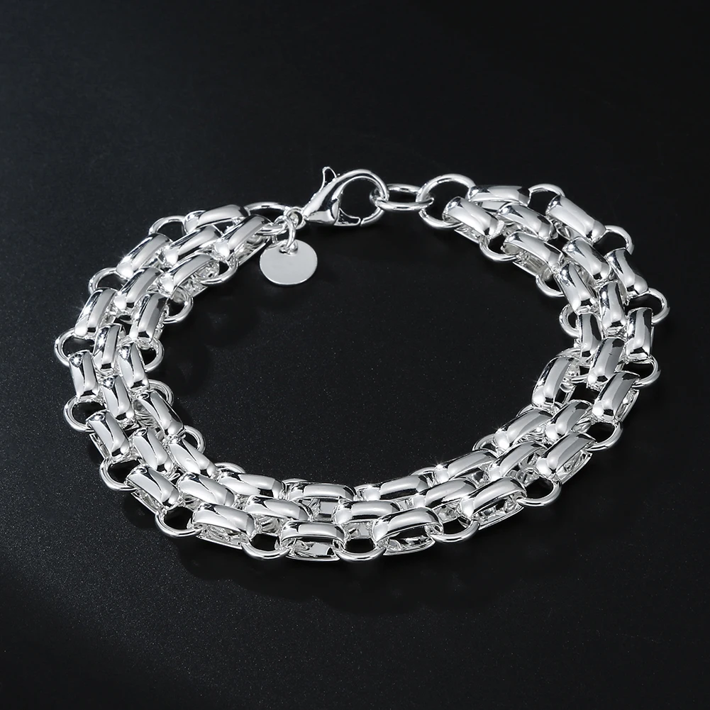 Lnterlocking Circle Silver Color Plated Bracelet Chain For Women Fashion Charm Wedding Engagement Party Jewelry