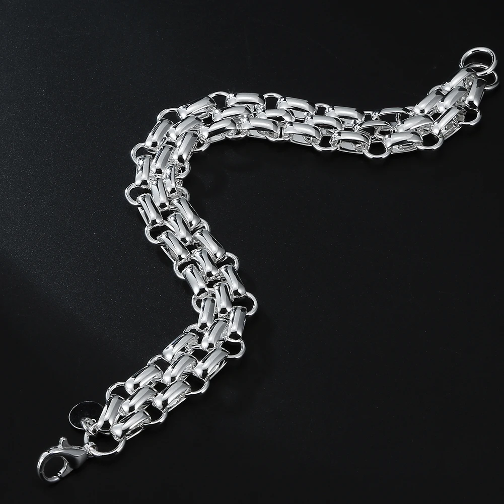 Lnterlocking Circle Silver Color Plated Bracelet Chain For Women Fashion Charm Wedding Engagement Party Jewelry