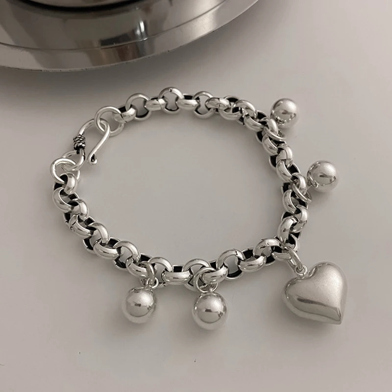 FOXANRY Winter New Silver Color LOVE Heart Bracelet for Women Fashion Creative Balls Pendant Birthday Party Jewelry Gifts