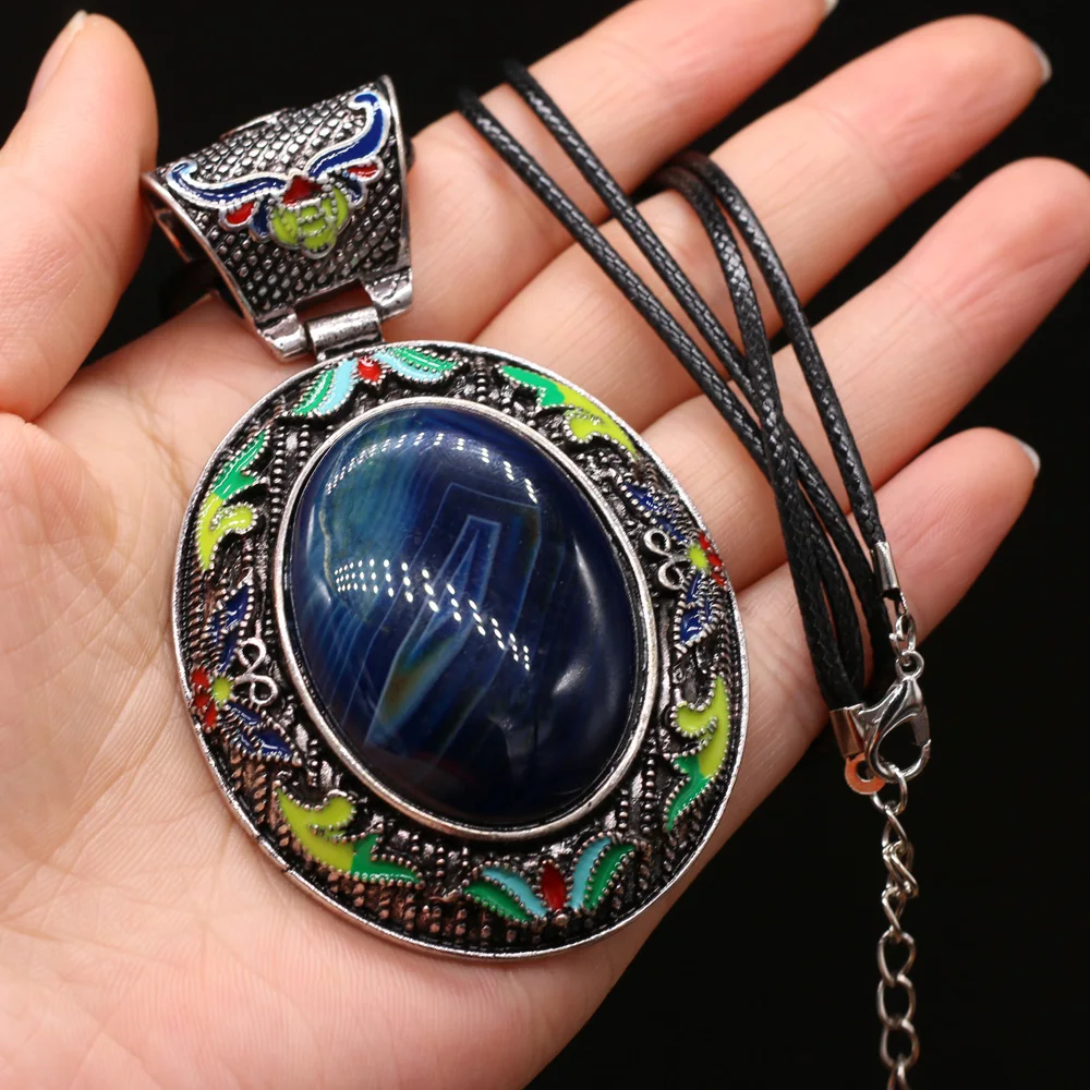 Elliptical Natural Mother of Pearl Shell Pendant Necklace Vintage Ethnic Rose Pink Quartz Charms Necklaces for Women Jewelry