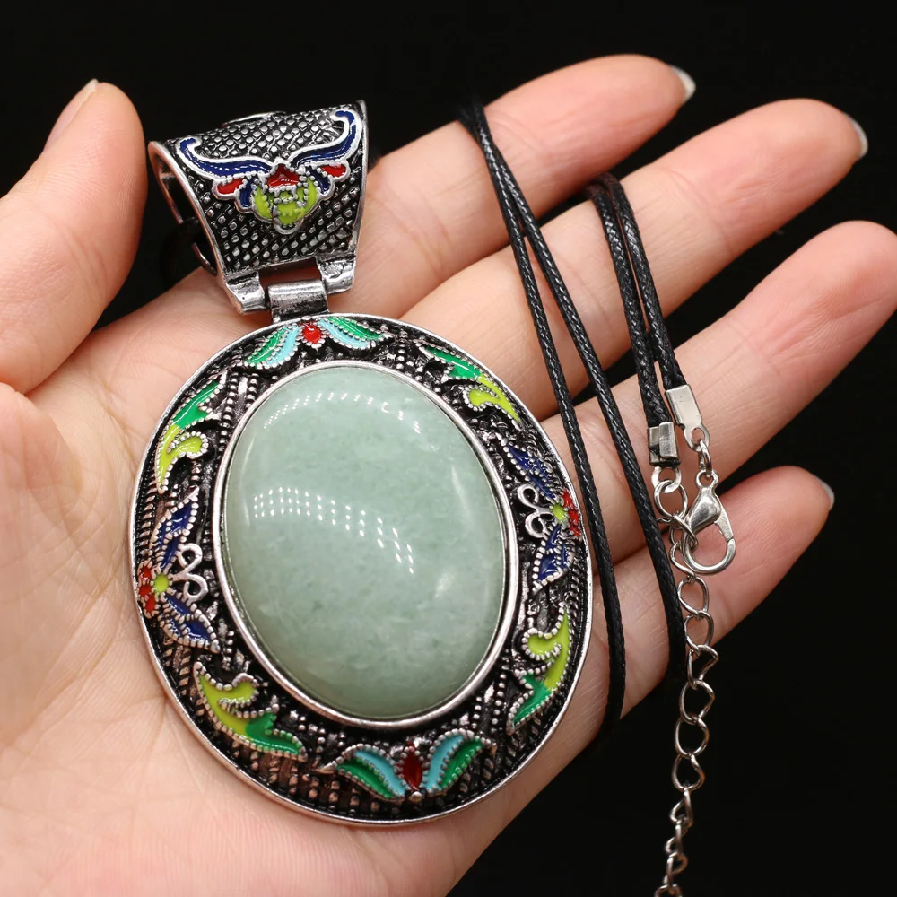 Elliptical Natural Mother of Pearl Shell Pendant Necklace Vintage Ethnic Rose Pink Quartz Charms Necklaces for Women Jewelry