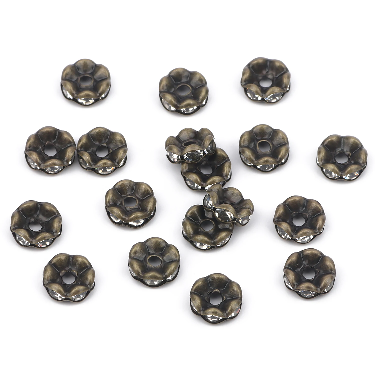50Pcs/Lot 4/6/8/10mm Mixed Color Rhinestone Rondelle Crystal Crimp Round Loose Spacer Beads for Jewelry Making DIY Accessories