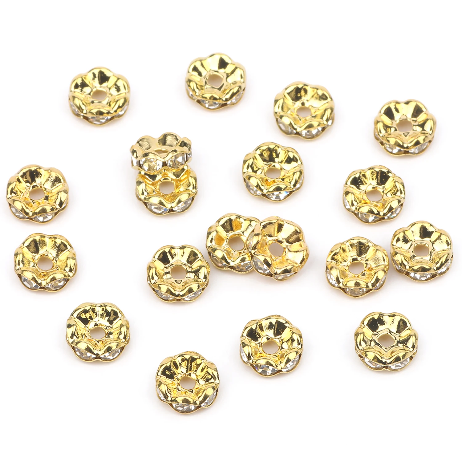 50Pcs/Lot 4/6/8/10mm Mixed Color Rhinestone Rondelle Crystal Crimp Round Loose Spacer Beads for Jewelry Making DIY Accessories
