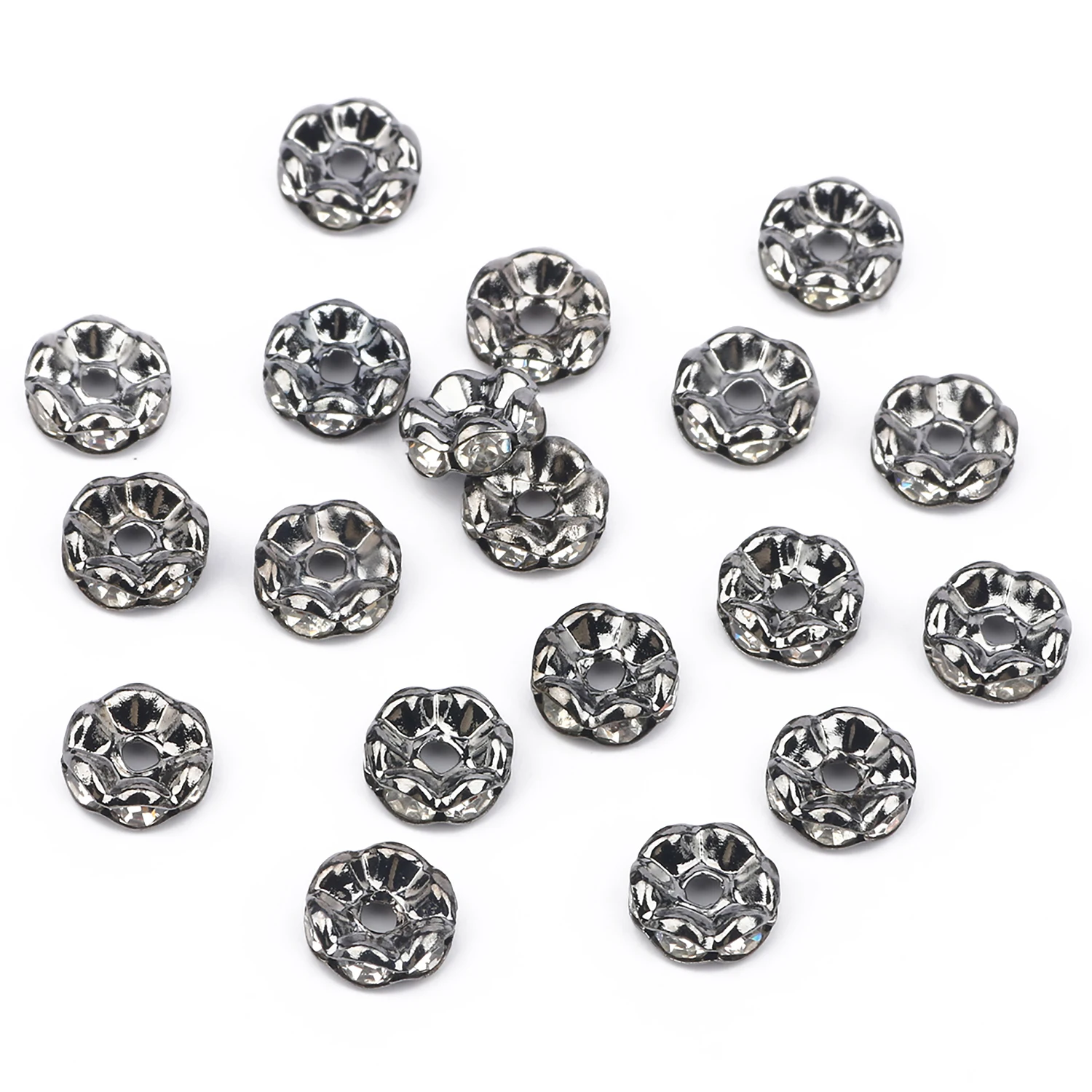 50Pcs/Lot 4/6/8/10mm Mixed Color Rhinestone Rondelle Crystal Crimp Round Loose Spacer Beads for Jewelry Making DIY Accessories