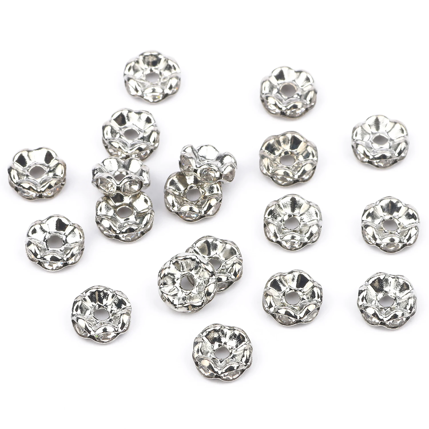 50Pcs/Lot 4/6/8/10mm Mixed Color Rhinestone Rondelle Crystal Crimp Round Loose Spacer Beads for Jewelry Making DIY Accessories