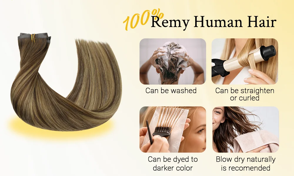 Sunmofavo PU Clip Hair Extensions Human Hair Invisible Balayage Ombre Blonde Color Skin Weft Remy Hair Extensions 150G With Clip