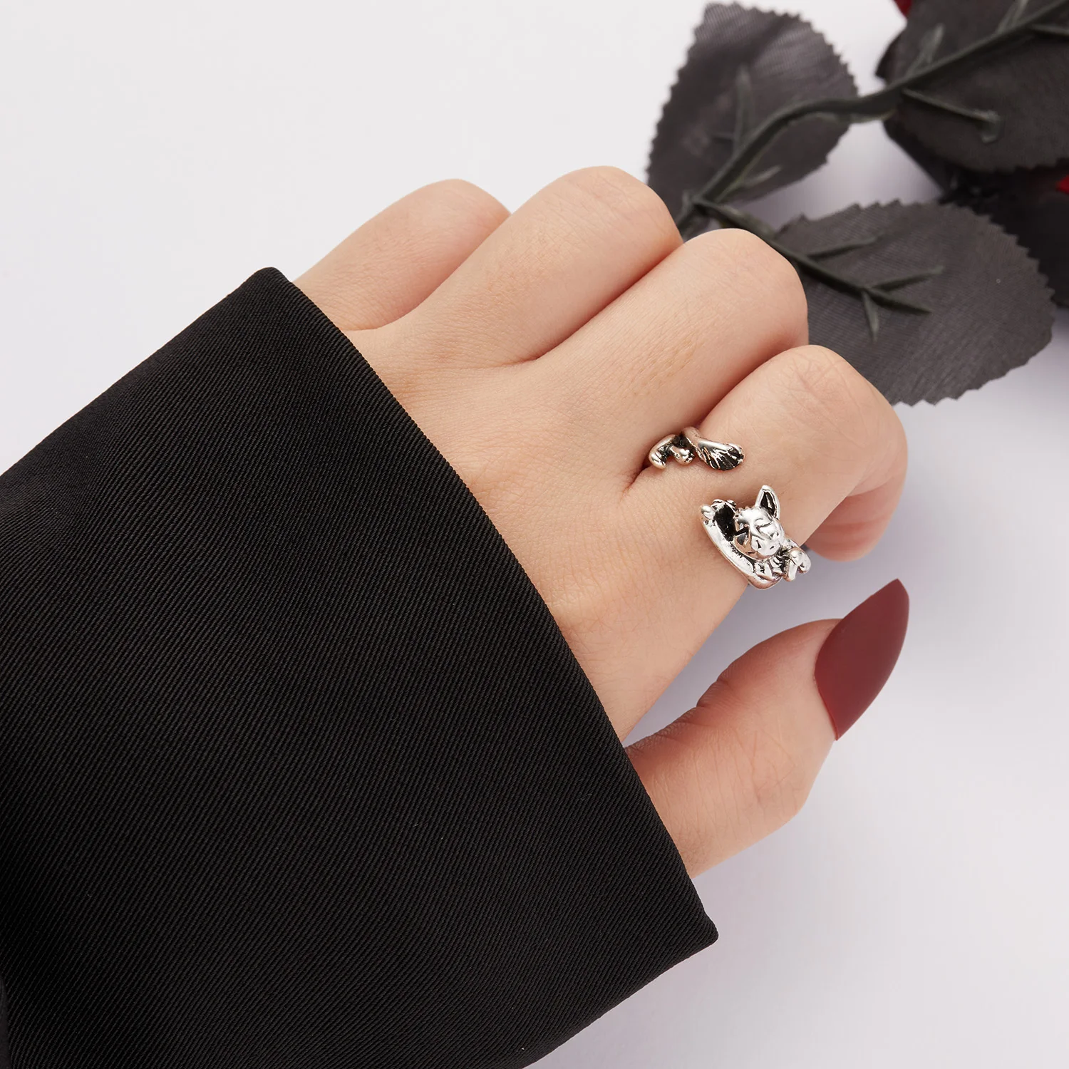 Vintage Chic Rabbit Animal Knuckle Rings for Women Charm Gothic Punk Frog Cat Octopus Opening Finger Rings Fashion Jewelry