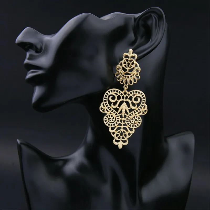European Fashion Exaggerated Bohemian Hollow Leaves Flower Big Pendants Drop Earrings For Women Jewelry Brincos Bijoux Gift