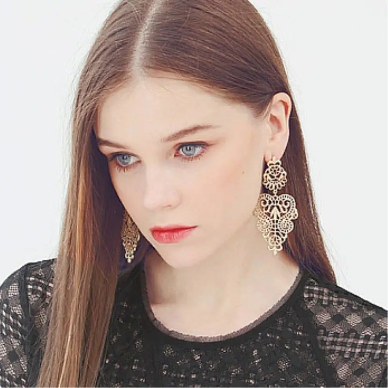 European Fashion Exaggerated Bohemian Hollow Leaves Flower Big Pendants Drop Earrings For Women Jewelry Brincos Bijoux Gift