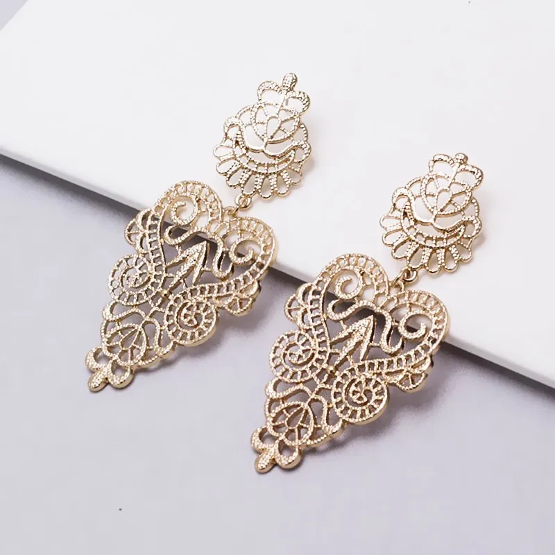 European Fashion Exaggerated Bohemian Hollow Leaves Flower Big Pendants Drop Earrings For Women Jewelry Brincos Bijoux Gift