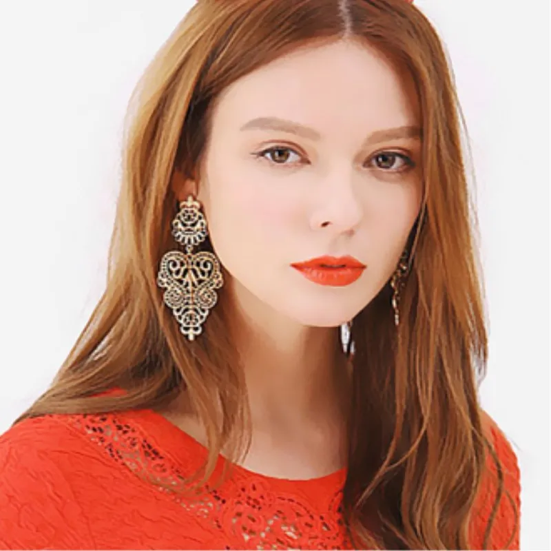 European Fashion Exaggerated Bohemian Hollow Leaves Flower Big Pendants Drop Earrings For Women Jewelry Brincos Bijoux Gift