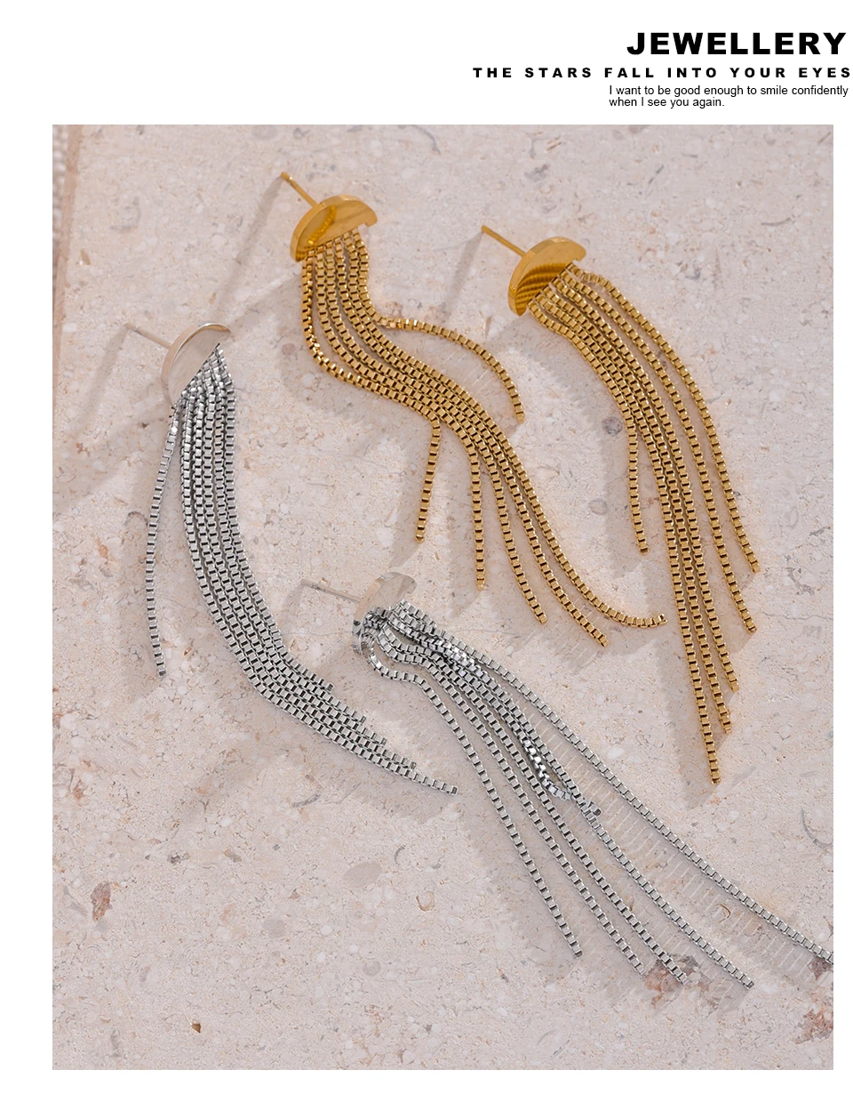 Yhpup Fashion Stainless Steel Long Tassel Drop Dangle Party Earrings Metal Rust Proof 18K Gold Color Plated Charm Jewelry Bijoux