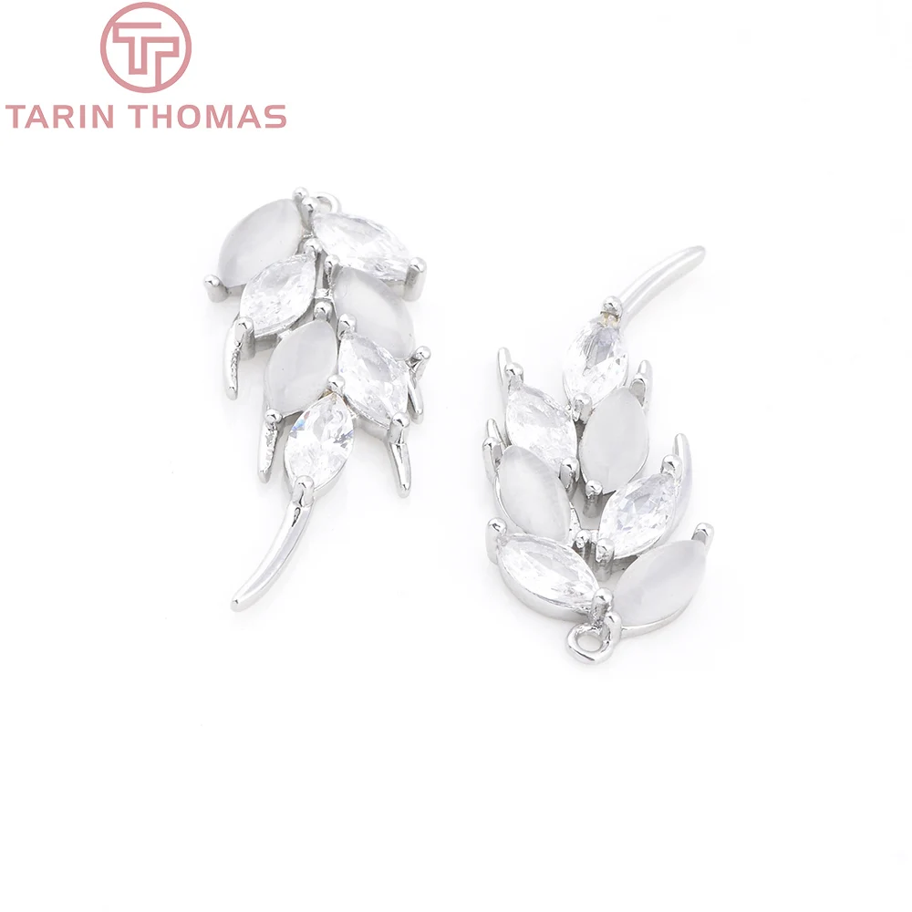 (7139) 4PCS 10.5x27MM 24K Gold Color Brass with Zircon Feather Charms Pendants Jewelry Making Findings Accessories Wholesale