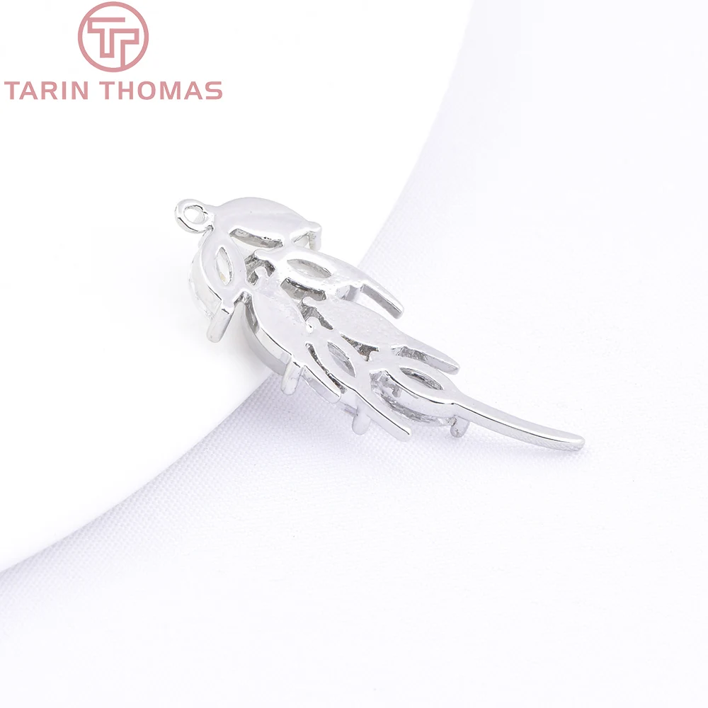 (7139) 4PCS 10.5x27MM 24K Gold Color Brass with Zircon Feather Charms Pendants Jewelry Making Findings Accessories Wholesale