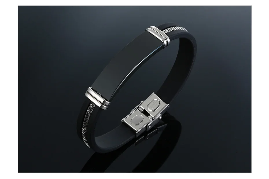 Vnox Stainless Steel Bracelet Men Wrist Band Black Grooved Rudder Silicone Mesh Link Insert Punk Wristband Stylish Casual Bangle