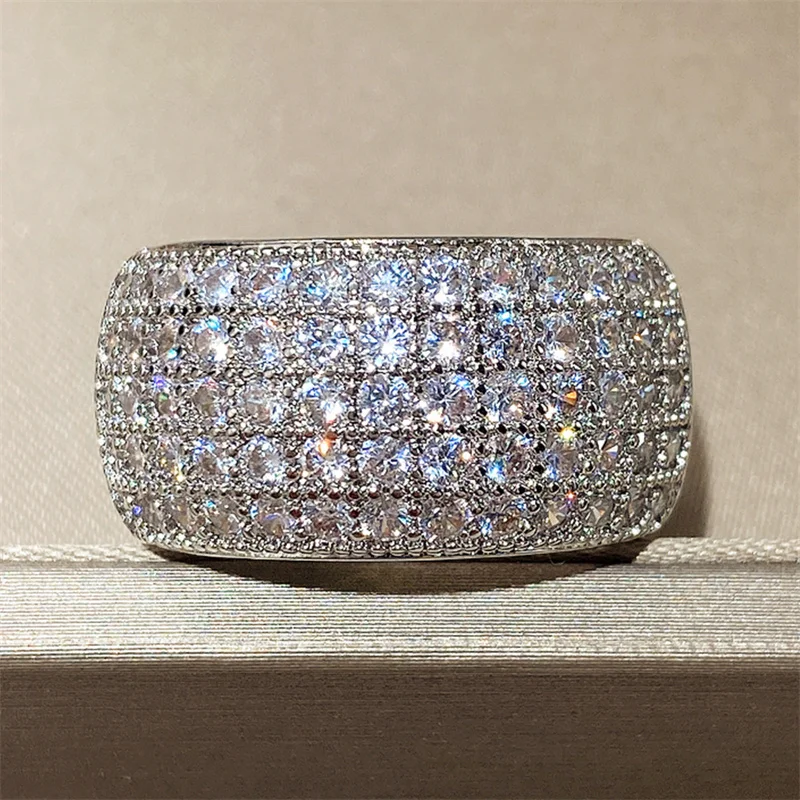 Huitan Micro Paved 5 Lines CZ Ring for Women Bling Bling Fashion Luxury Female Ring Party Engagement Wedding Bands Jewelry Hot