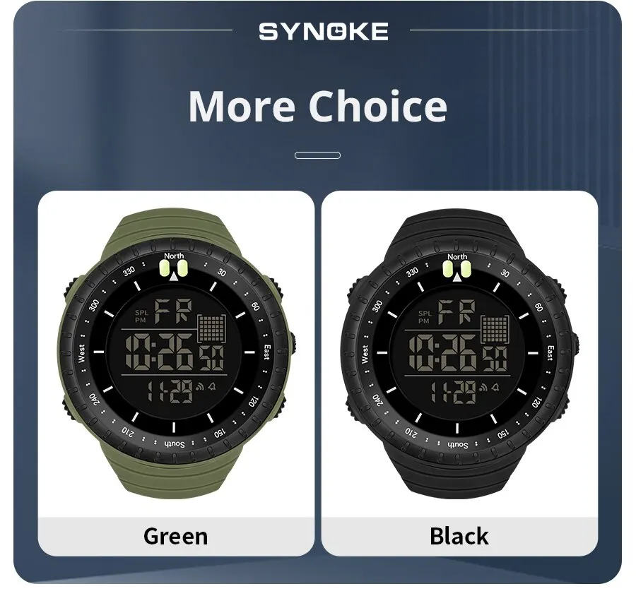 SYNOKE Watch Outdoor Sports Multifunctional Waterproof Shock Resistant Large Screen Display Luminous LED Digital Watch For Men