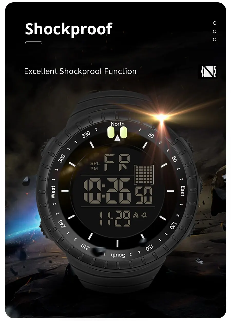 SYNOKE Watch Outdoor Sports Multifunctional Waterproof Shock Resistant Large Screen Display Luminous LED Digital Watch For Men